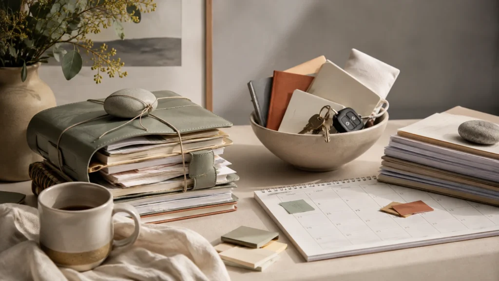 Overfunctioning in relationships represented by a busy household planning desk